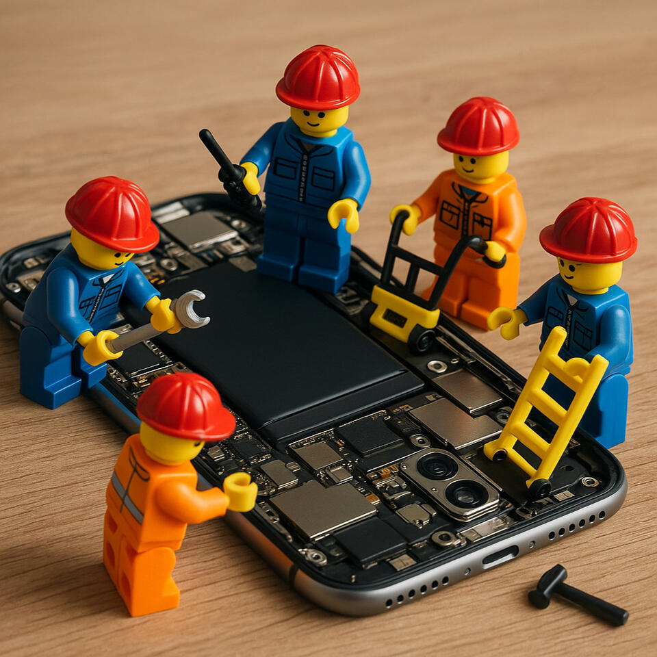 Smartphone Klinik Smartphone liegt mit Displaybruch auf einem Tisch